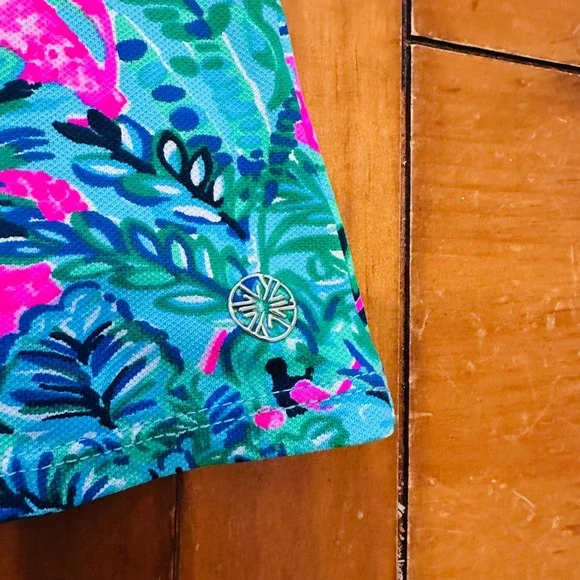 Lilly Pulitzer Luxletic Sleeveless Golf Polo Top Blue Green Tropical Print XL - Picture 10 of 10